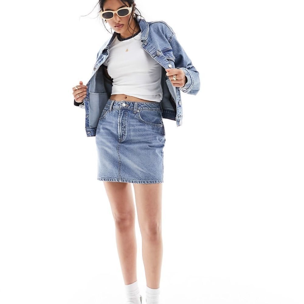 ASOS Design Denim High Waist Mini Skirt Midwash US 2 NWT IN PACKAGE